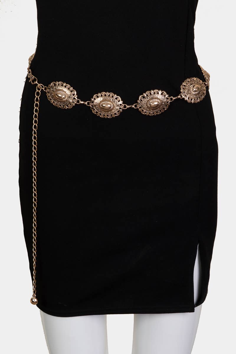 Ornate Floral Oval Disc Chain  Belt: G