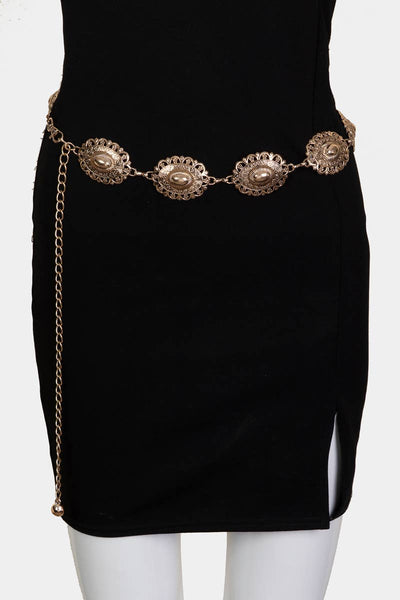 Ornate Floral Oval Disc Chain  Belt: G