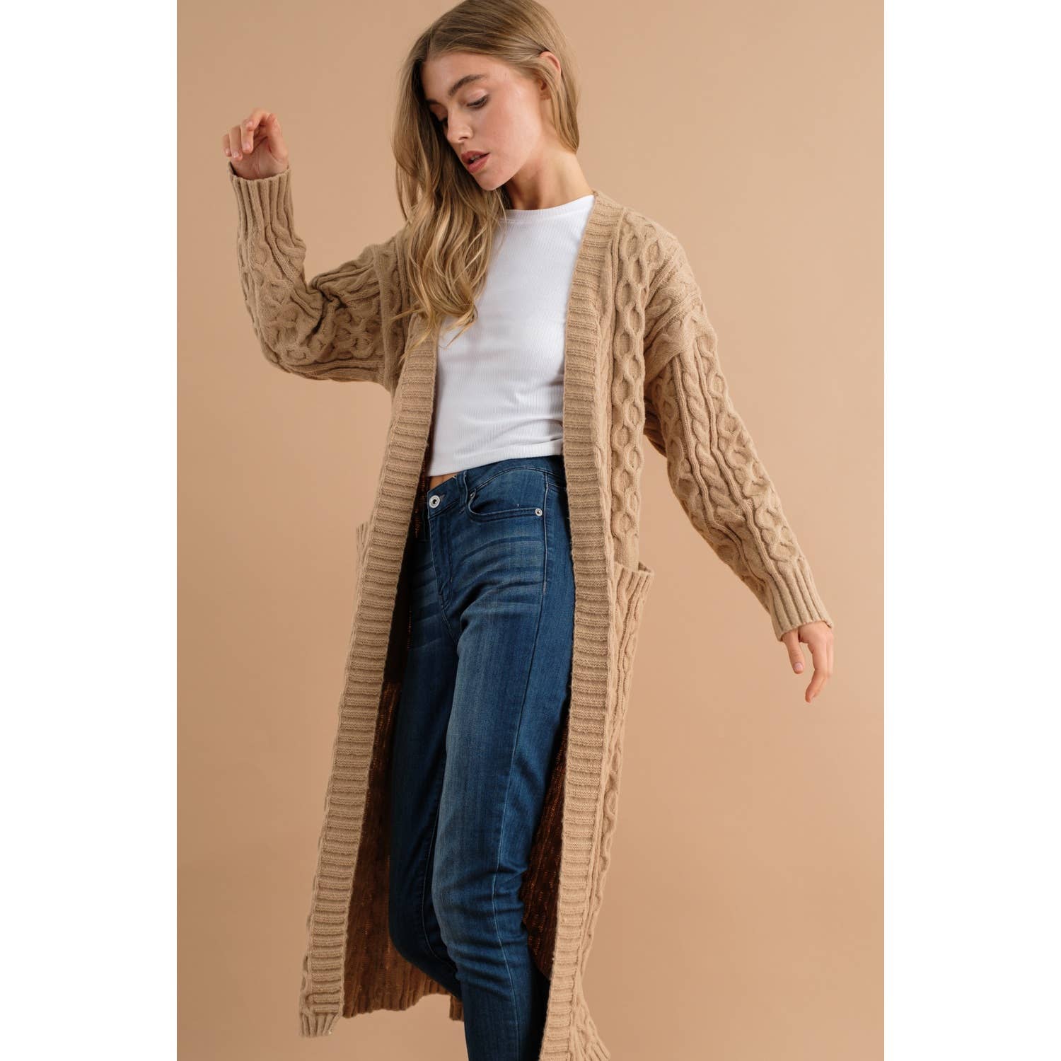 KNIT LONG OPEN CARDIGAN