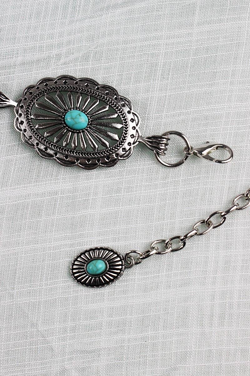 Vintage Turquoise Chain Belt – Classic Western Elegance: Silver