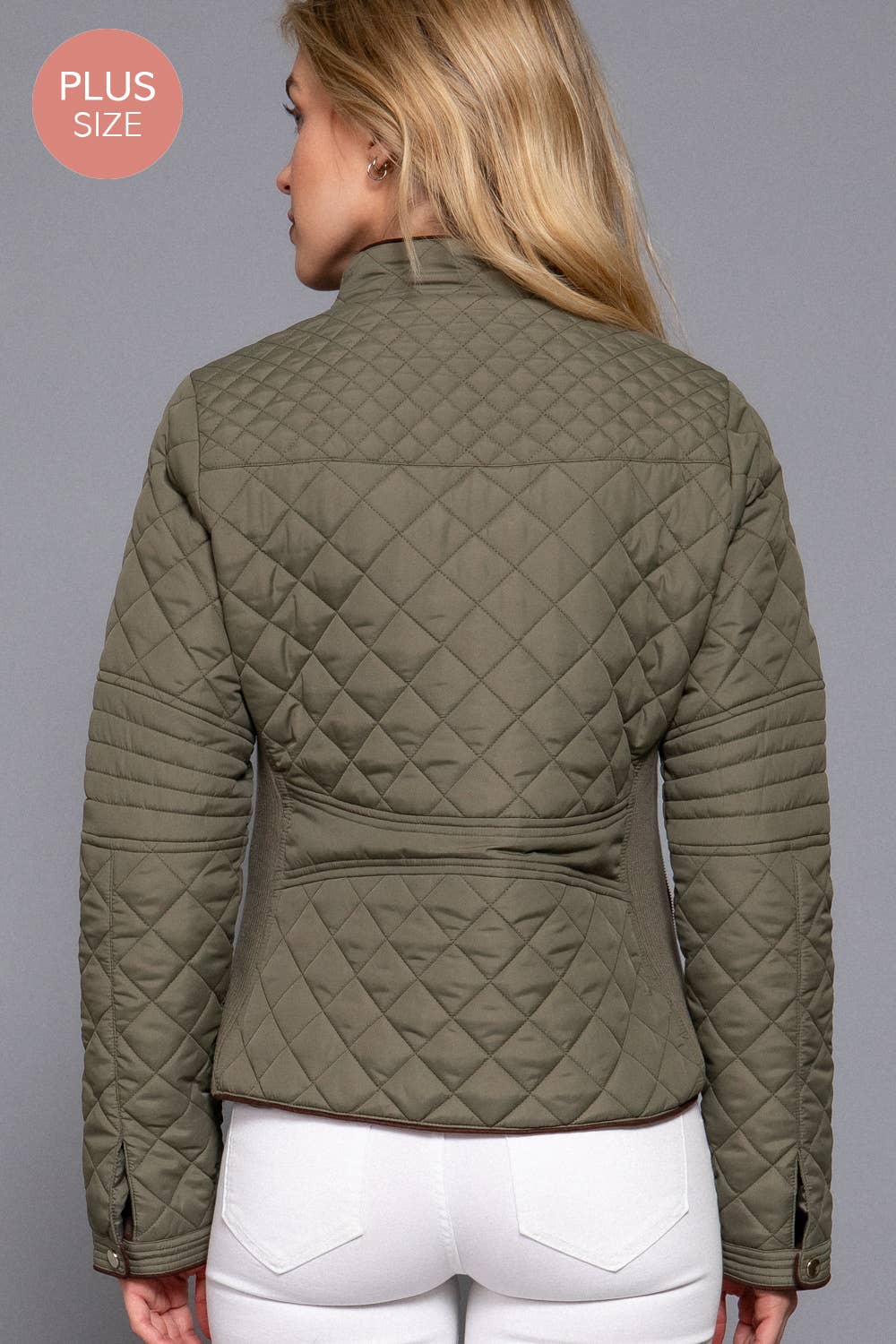 Suede Piping Detail Rib Quilted Padding Jacket: OLV-olive