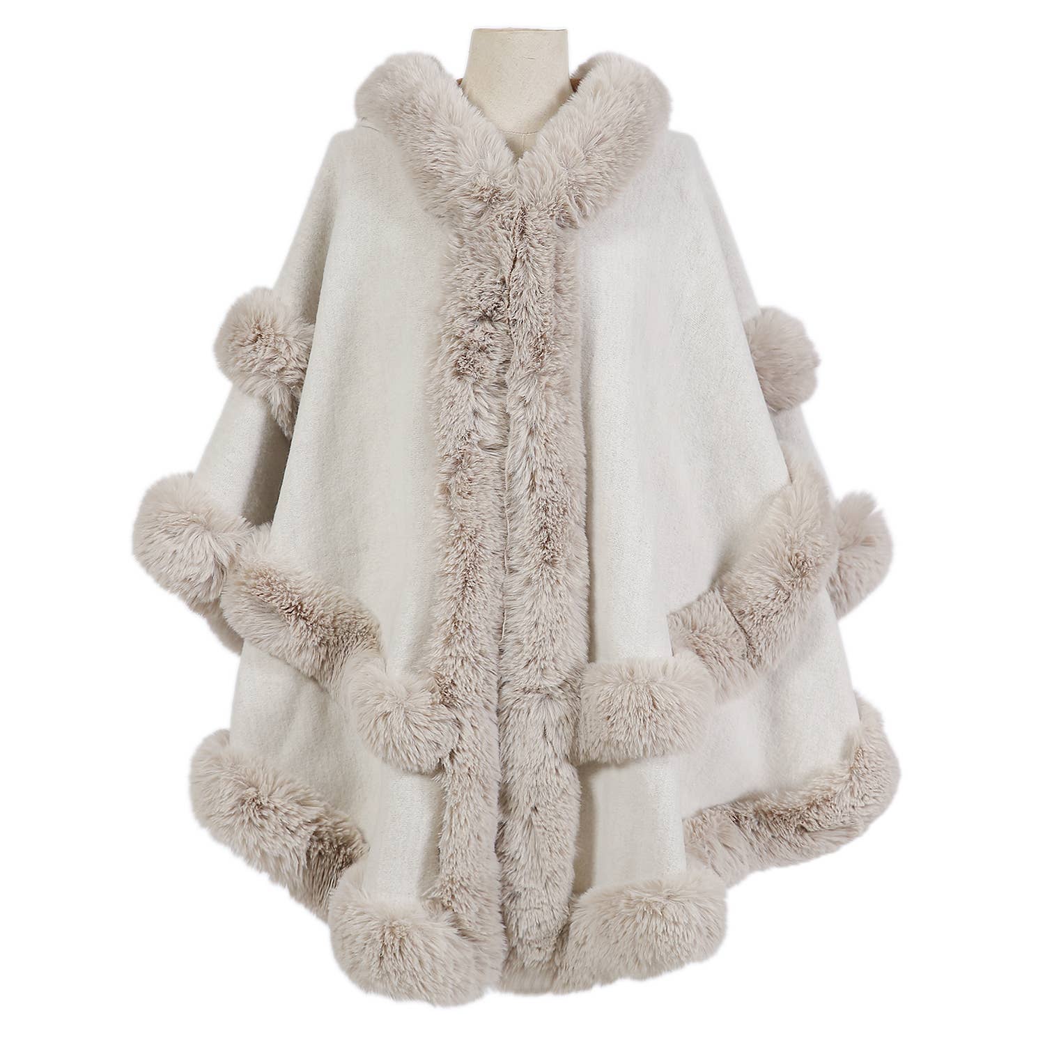 Poncho Cape with Plush Faux Fur Detailing