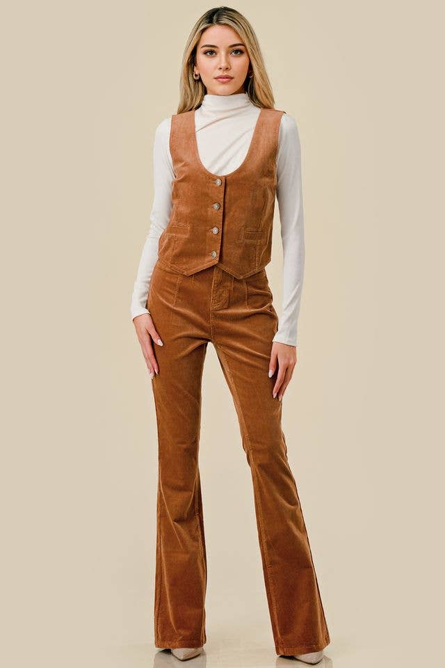 SIP6297C CAMEL CORDUROY BOOT CUT PANTS