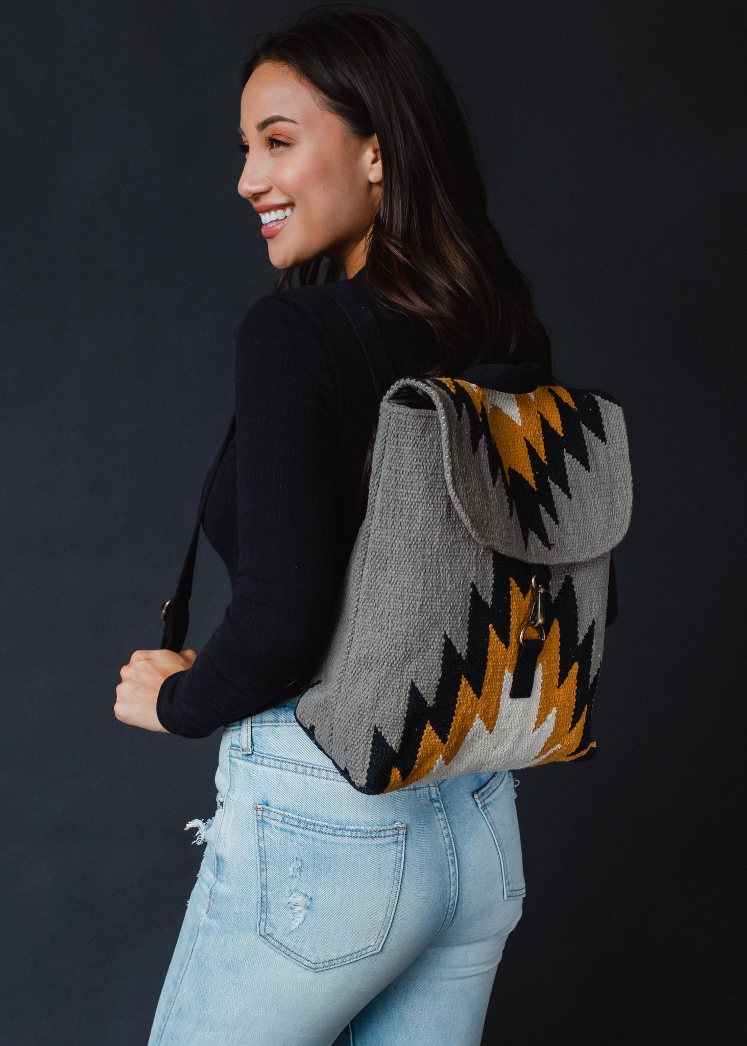 Gray, Black, Mustard & Cream Aztec Backpack