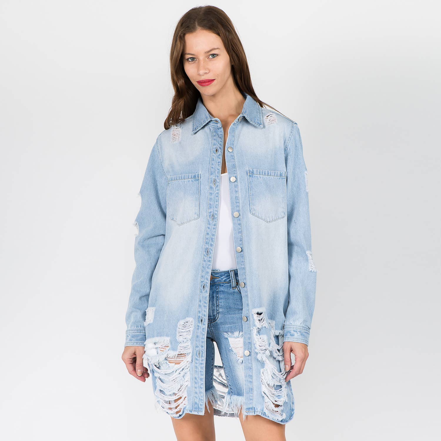 LONG LENGTH DENIM SHIRTS JACKET-RJK3712SI: