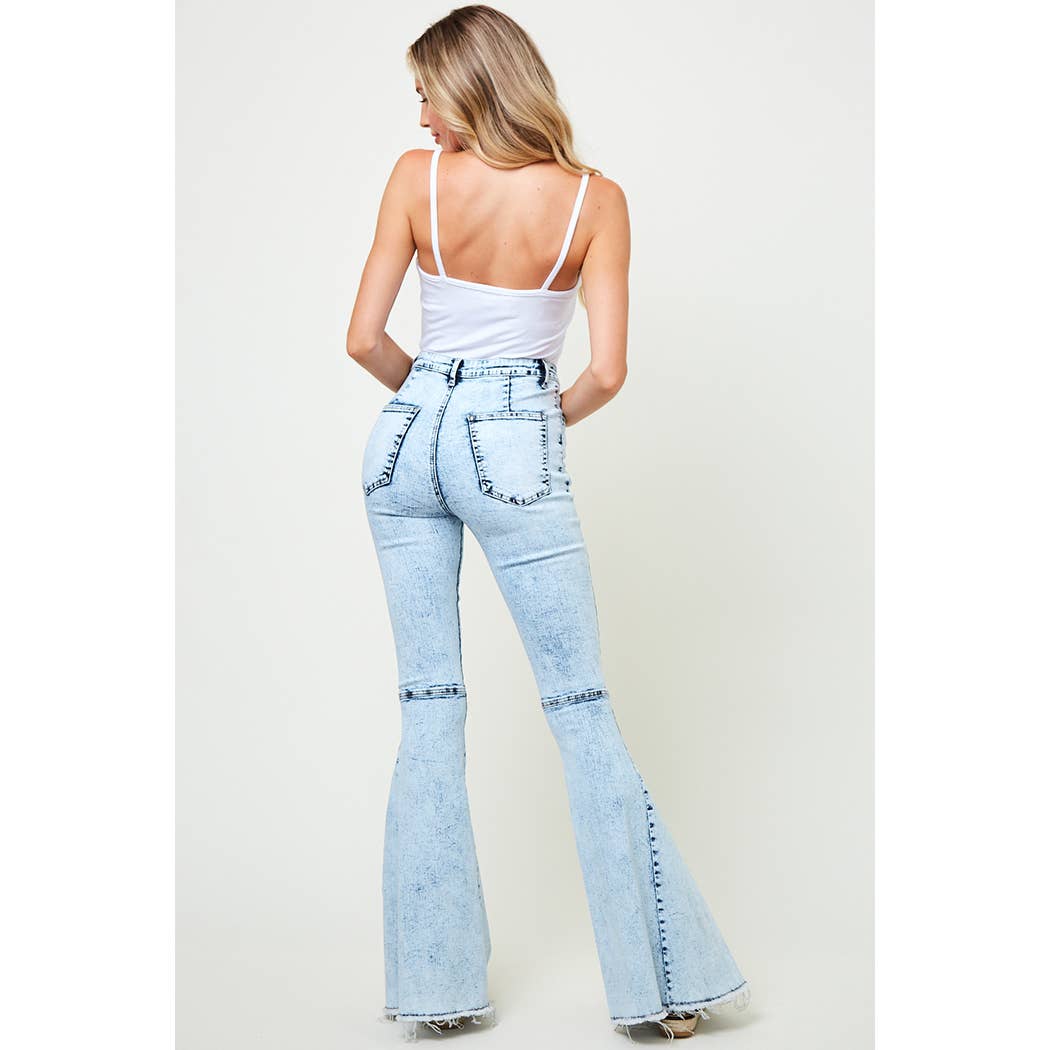 SIP6138A WESTERN LT DENIM ACID WASHED FLARES BELL BOTTOMS: