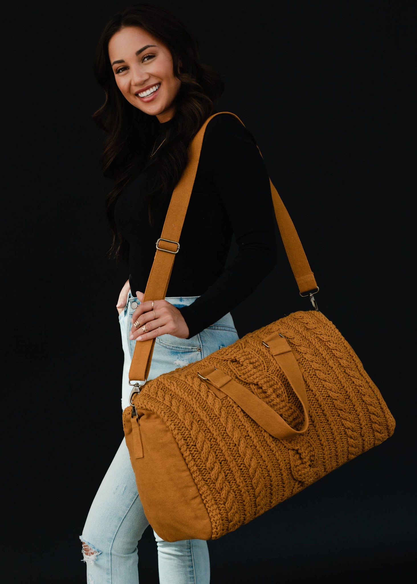 Mustard Cable Knit Duffel