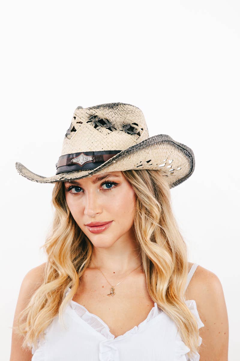 Straw Weave Leather Strap Cowboy Hat