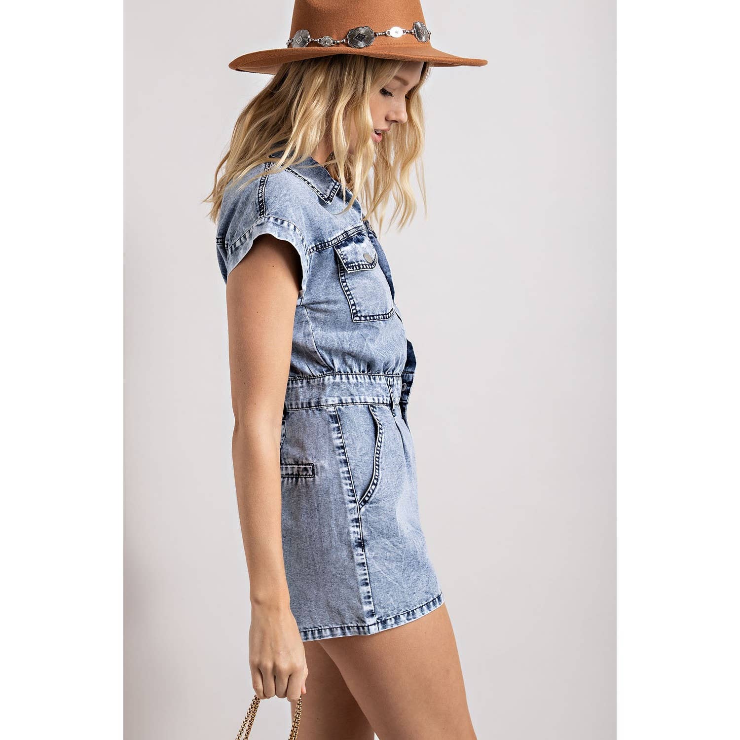 Denim Collared Button Down Romper