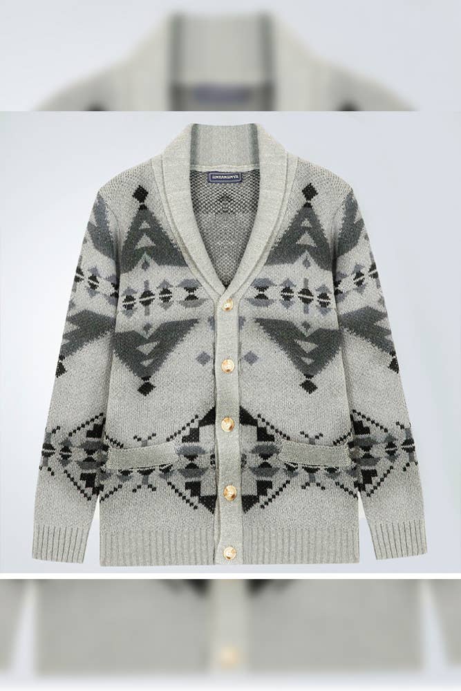 Men's Aztec Knitting Cardigan ZK2242: Gray