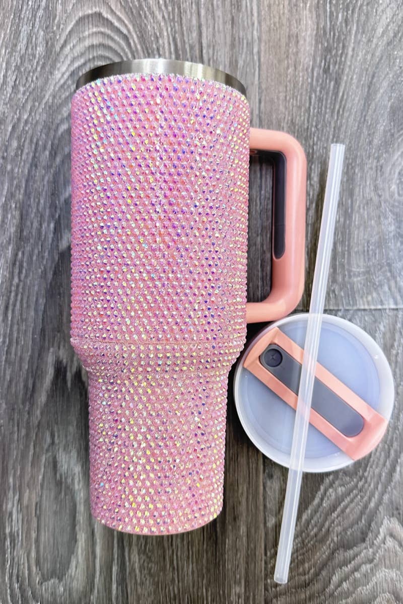 RHINESTONE STAINLESS STEEL TUMBLERS  40oz : Pink