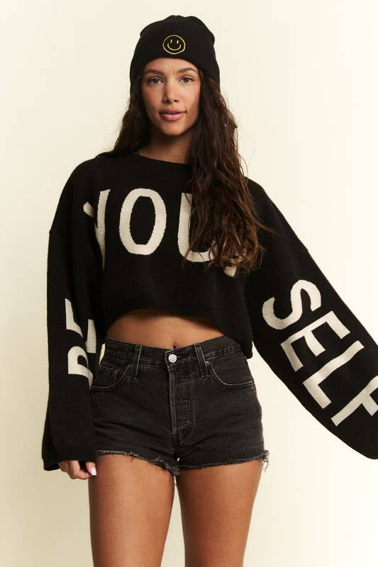 BE YOUR SELF SWEATER CROP TOP: Black