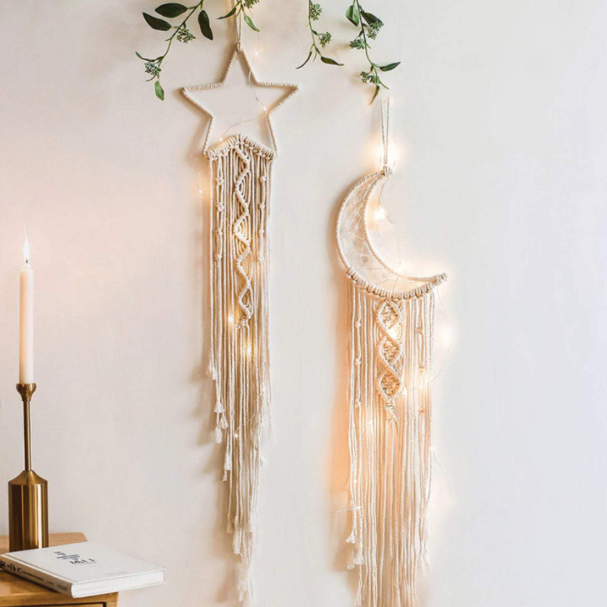Boho Macrame Woven Moon Star Dreamcatcher: Moon