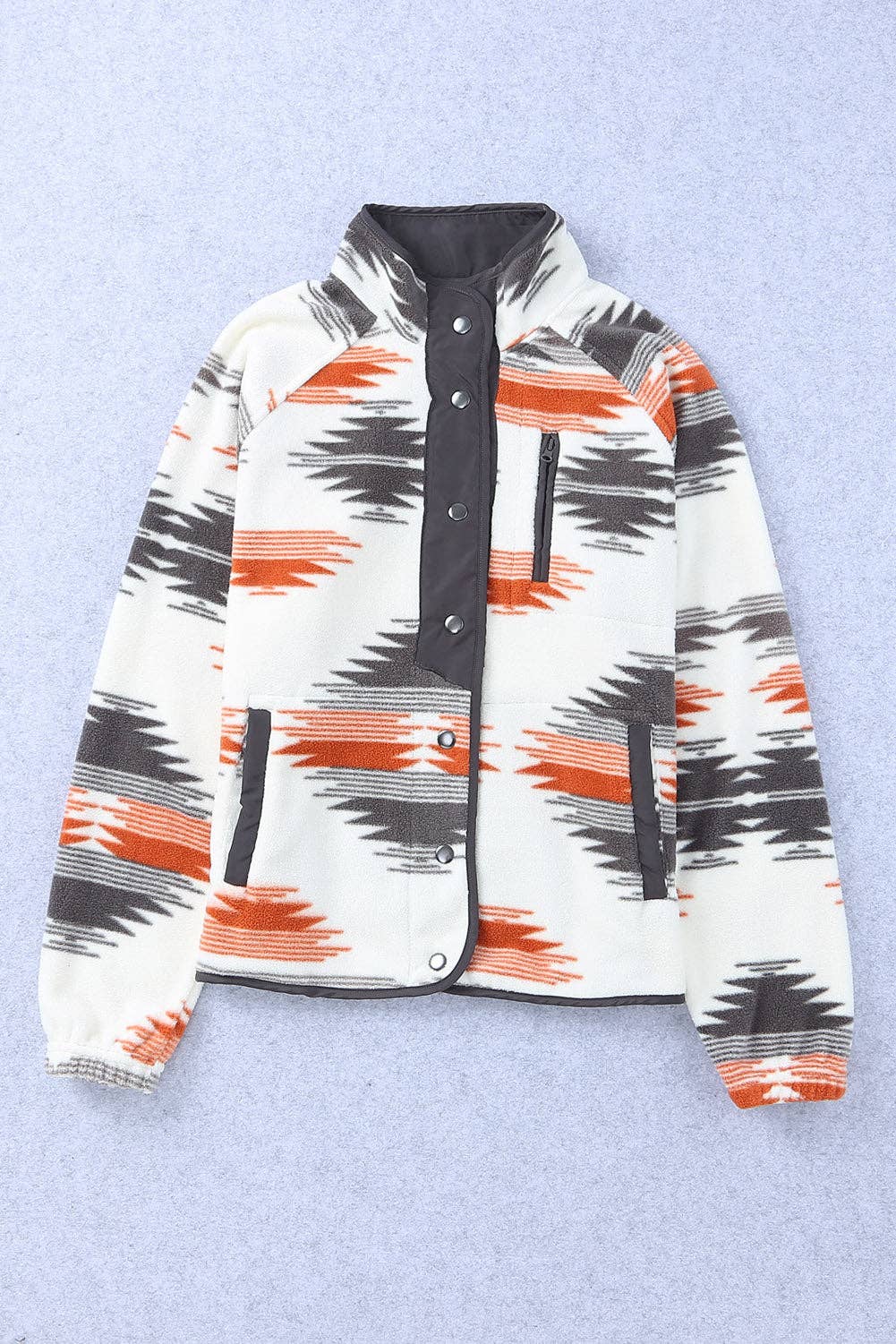 Aztec Fleece Snap Buttoned Jacket: Gray / 100%Polyester