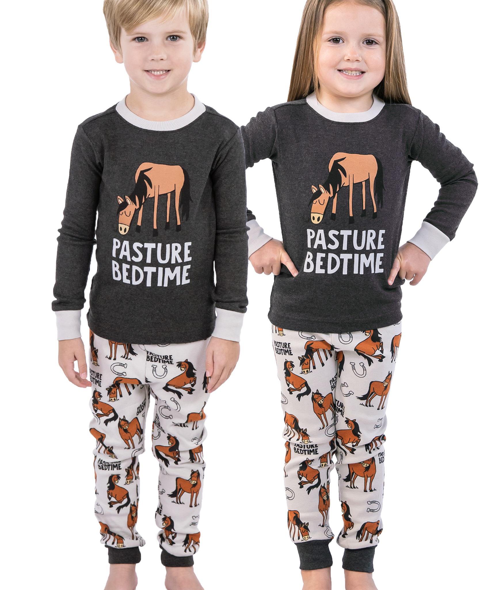 Pasture Bedtime Grey Kid's Long Sleeve Pajama Set: