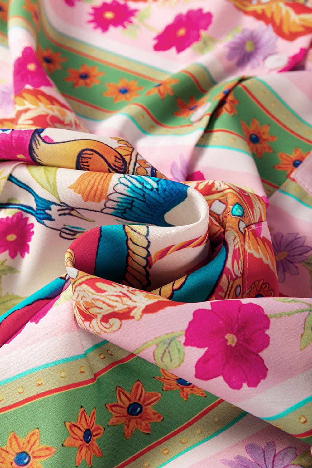 Multicolor Abstract Print Button Down Long Sleeve Dress