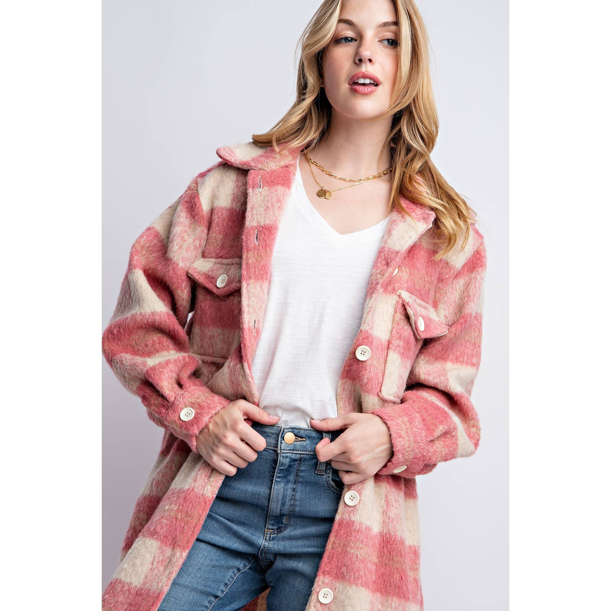 OVERSIZED FLUFFY PLAID JACKET