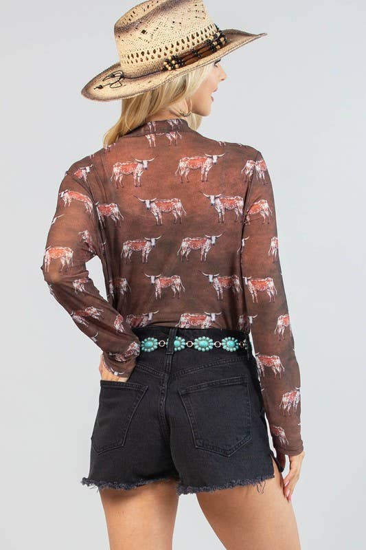 AV1230- LONGHORN PRINT SEMI SHEER