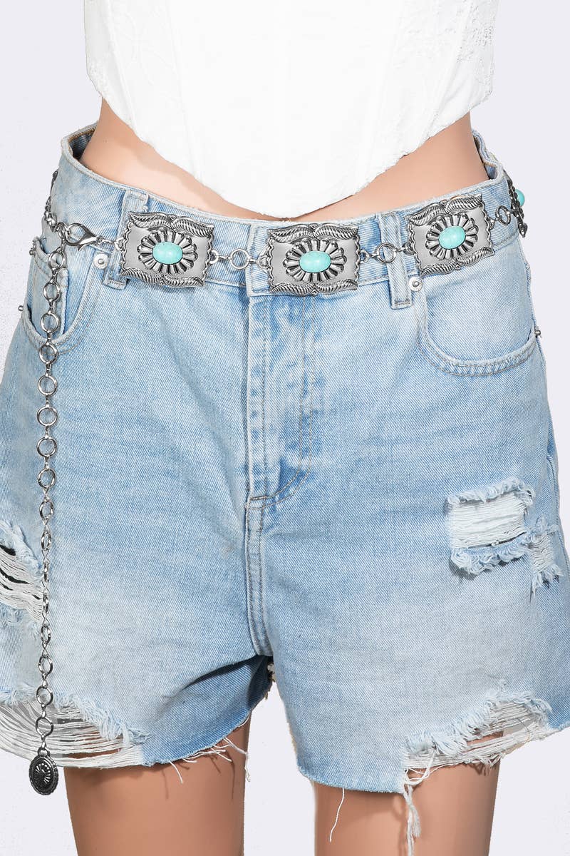 Unique Oval Stud Concho Waist Chain Belt