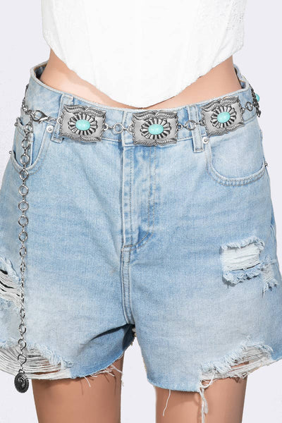 Unique Oval Stud Concho Waist Chain Belt