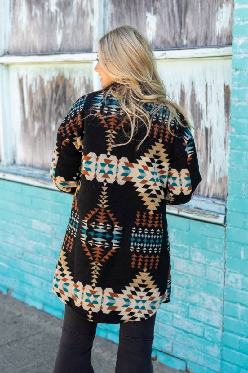 WESTERN AZTEC PATTERN LONG JACKET
