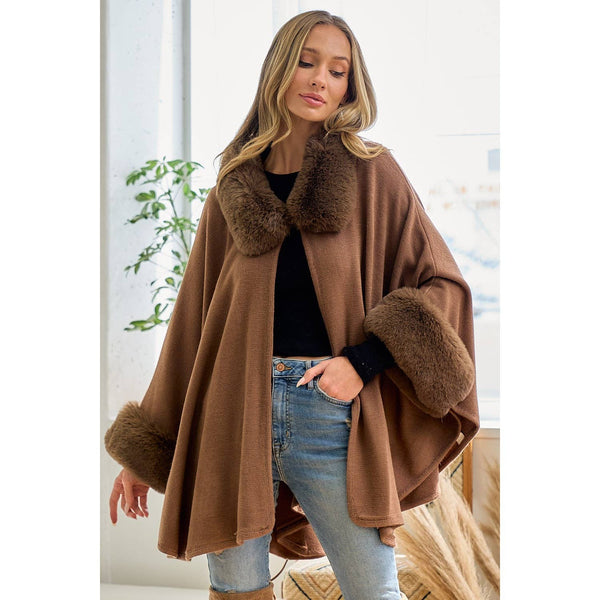 Solid Faux Fur Coat: MOCHA