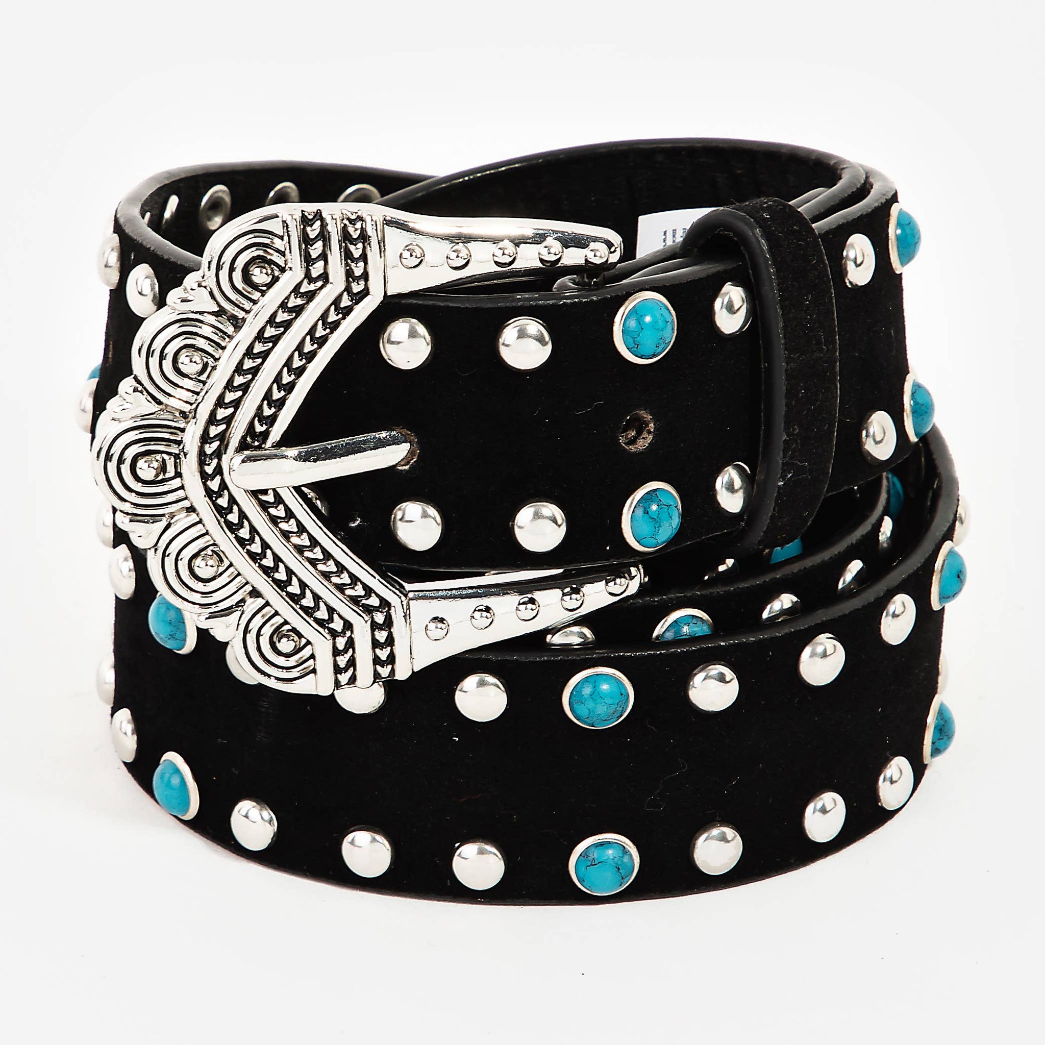 Antique Etched Buckle Stone Studded Belt: