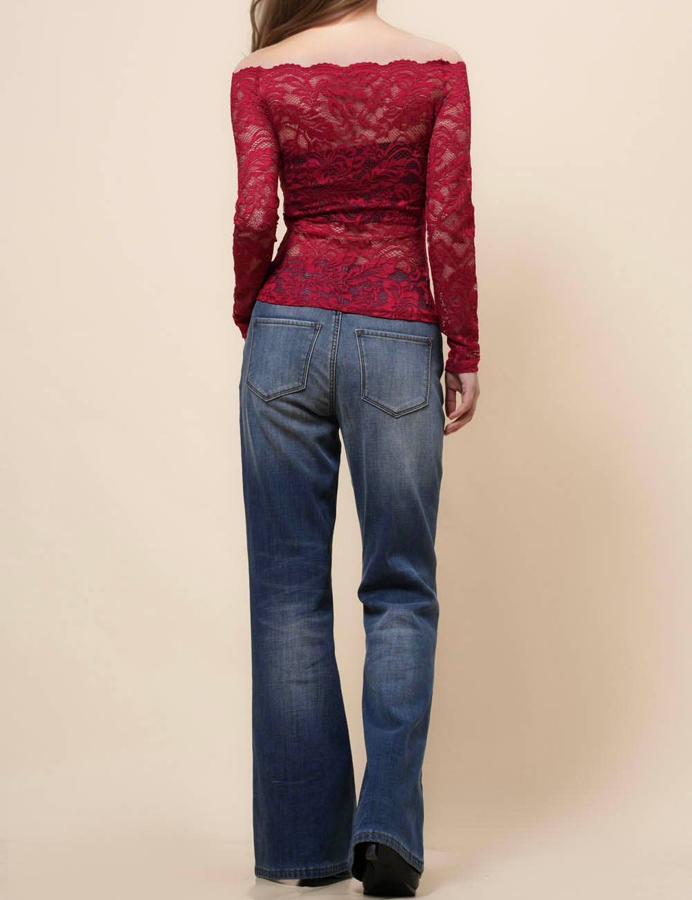 Ladies Floral Lace Off Shoulder See Sheer Layring Top