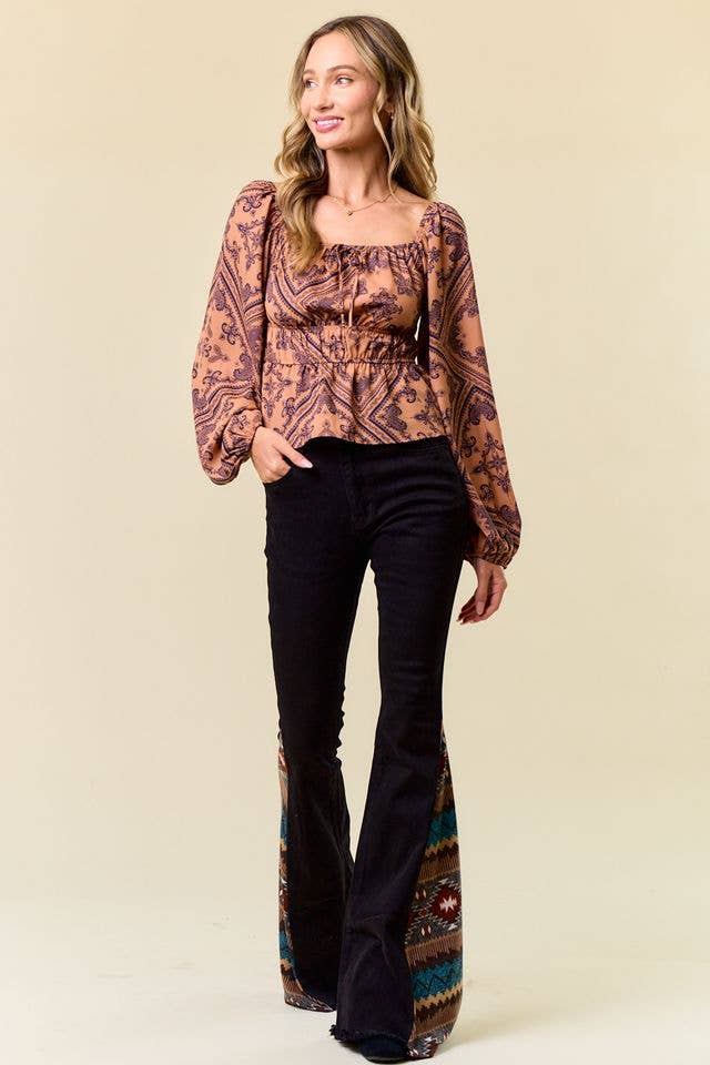 SIP6106O FLARE BLACK DENIM WITH INSERT PRINT CONTRAST