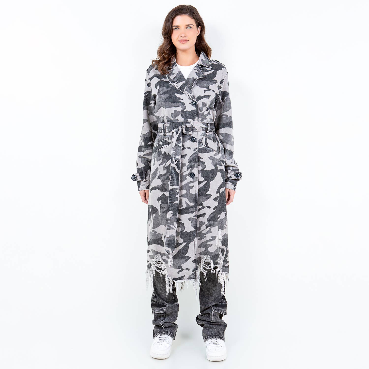 GRAY CAMOUFLAGE TRENCH COAT GREY CAMO