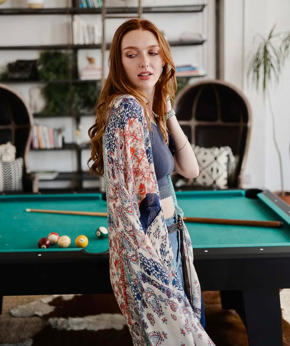 Paisley Floral Patchwork Kimono with Tassels: Navy