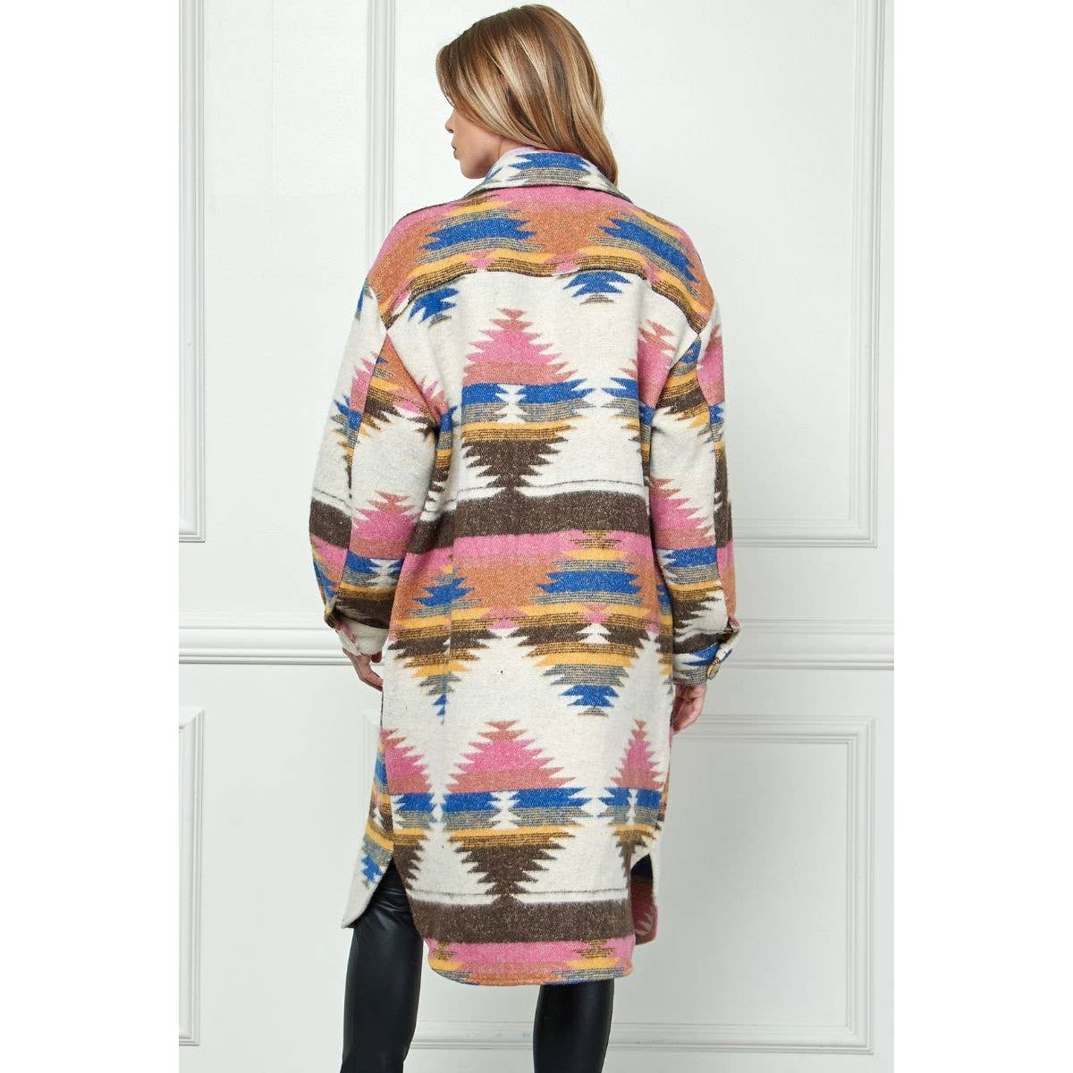 Vintage Ethnic Print Long Jacket: Pink Combo