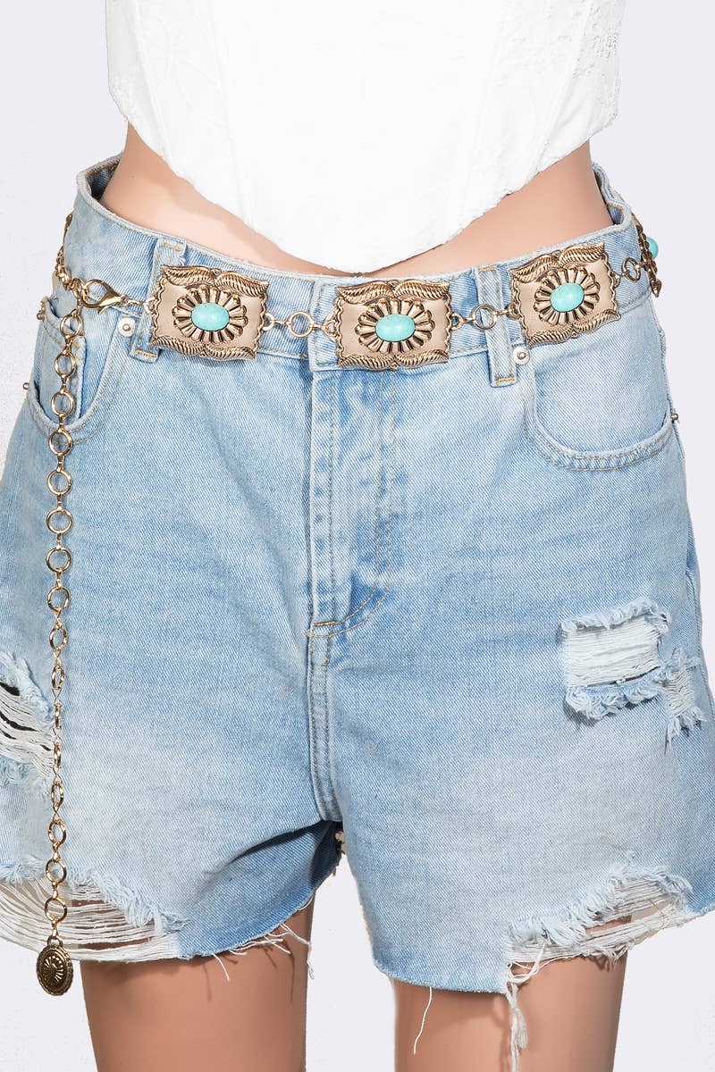 Unique Oval Stud Concho Waist Chain Belt
