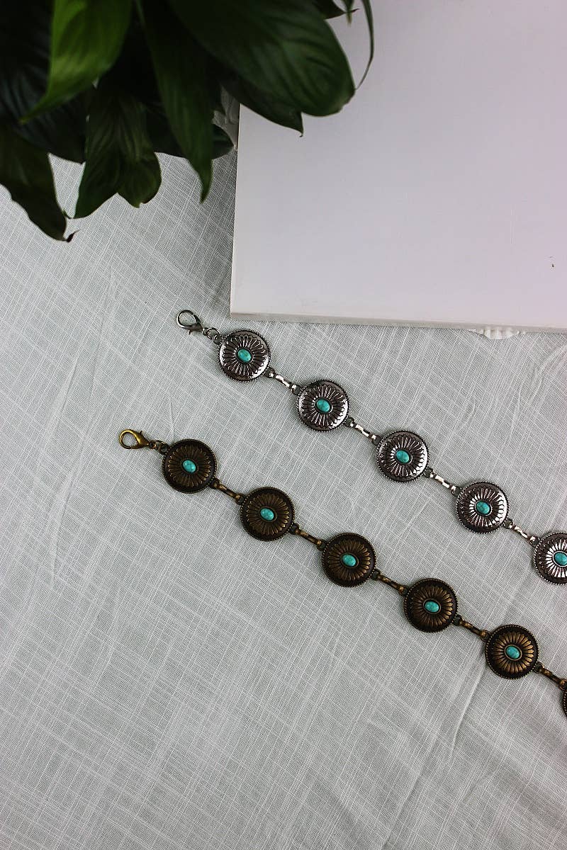 Vintage Turquoise Western Chain Belt – Classic Cowboy Elegan: Antique Silver