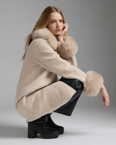 B1286NVL - Longline Coatigan With Detachable Faux Fur