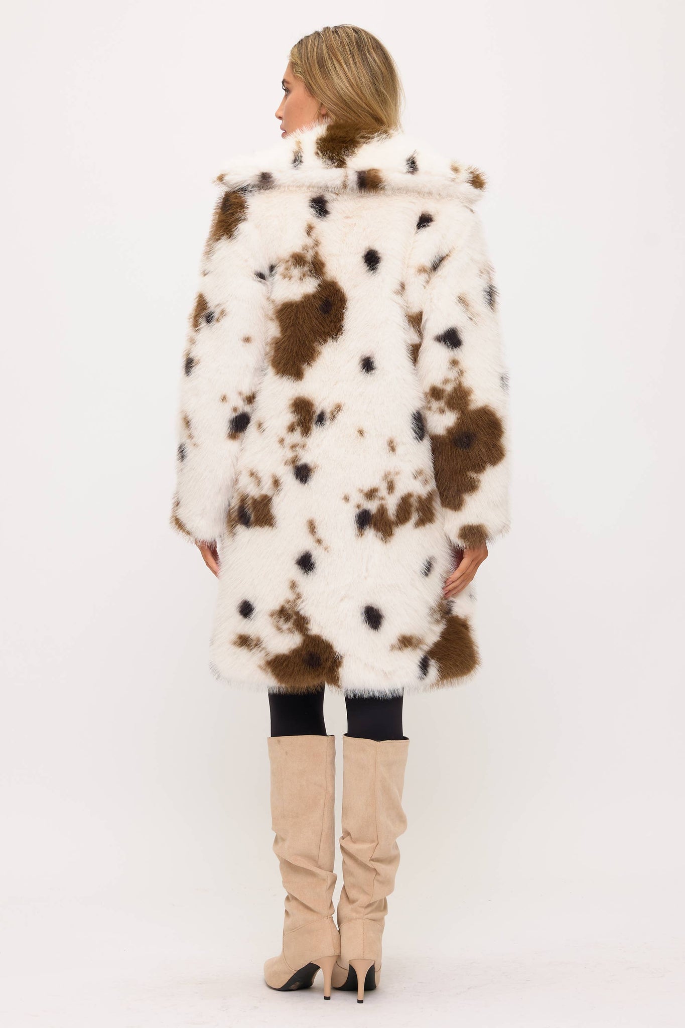 CLAFC0158: Cowgirl Luxe Faux Fur Coat: Cow Print