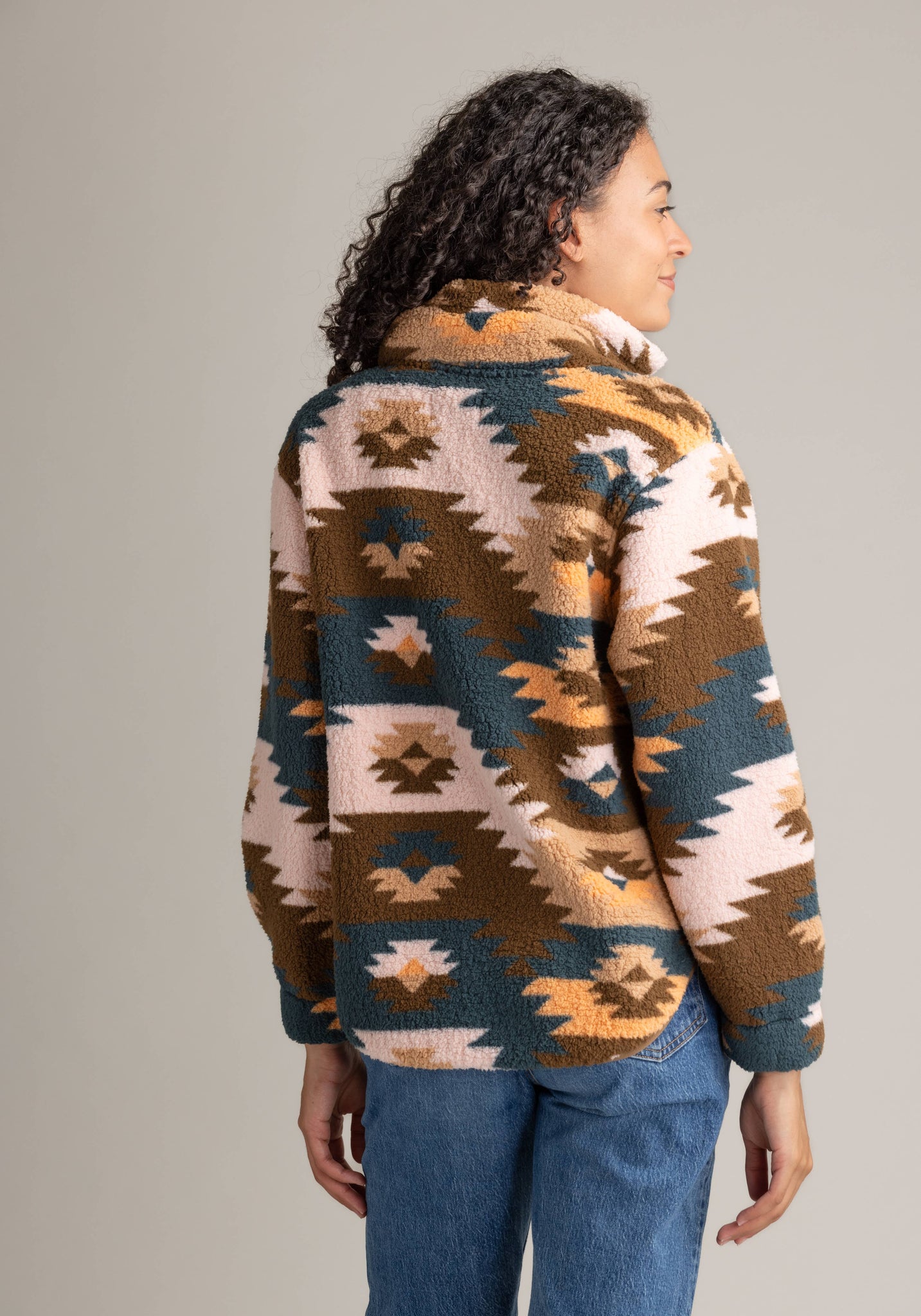 Women's Ainsley Full Zip Ultra Plush Sherpa Jacket: Sepia Aztec Prairie