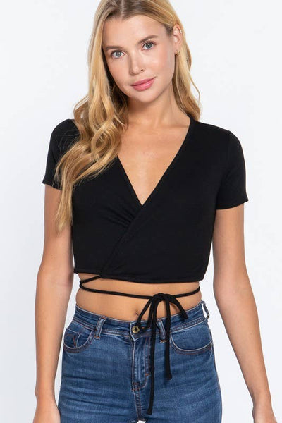 Short Sleeve Front Open Waist String Detail Bolero