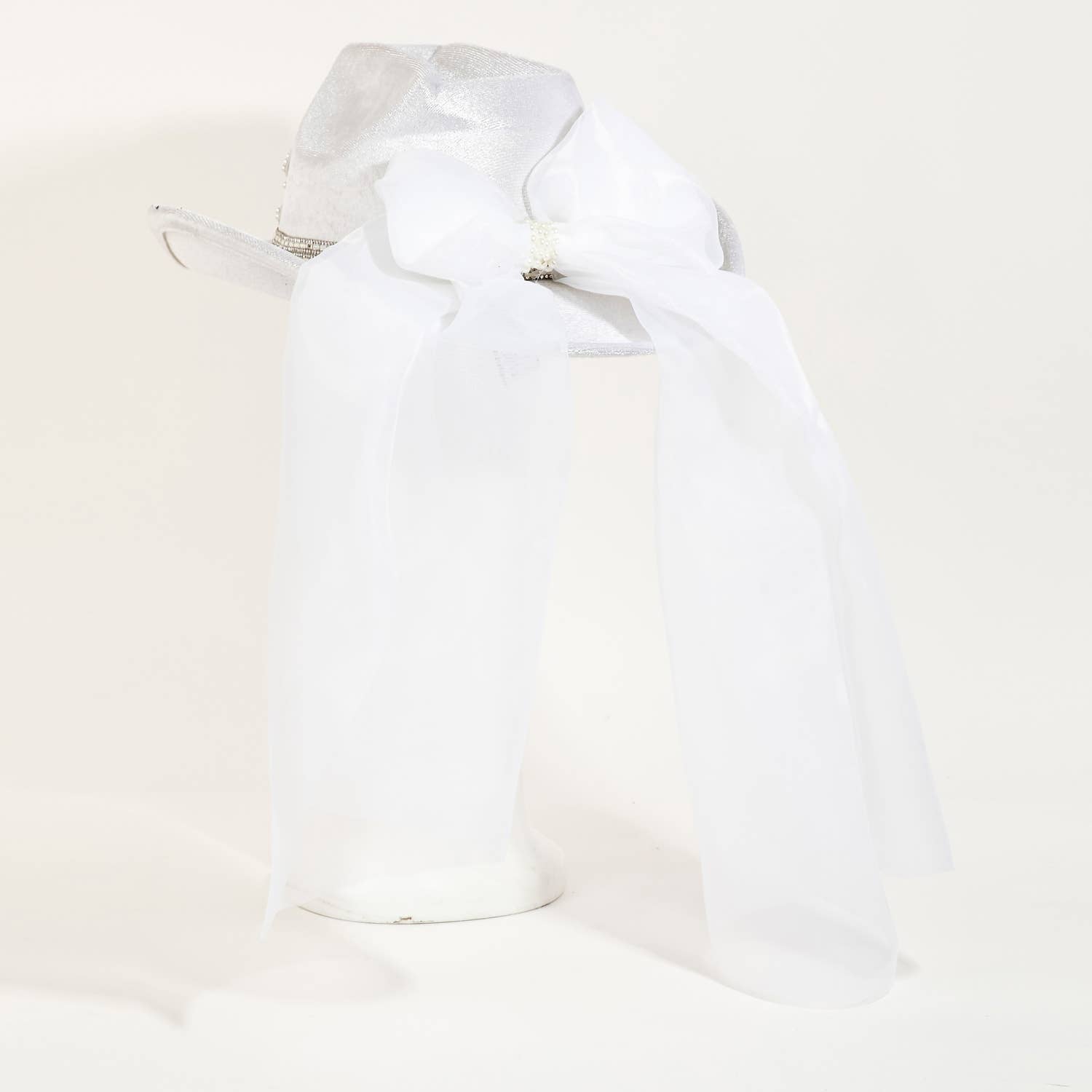 Pearl Rhinestone Stud Ribbon Bride Cowboy Hat: IV