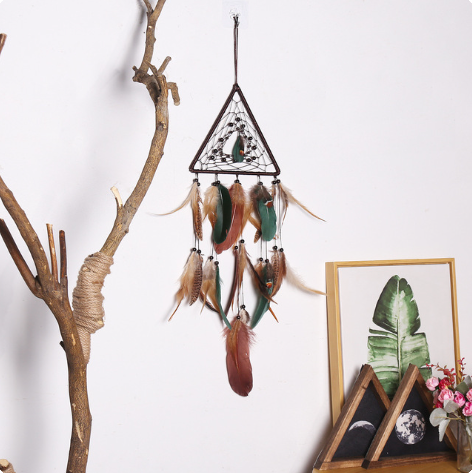 Geometric Boho Dreamcatcher with Feathers: Triangle
