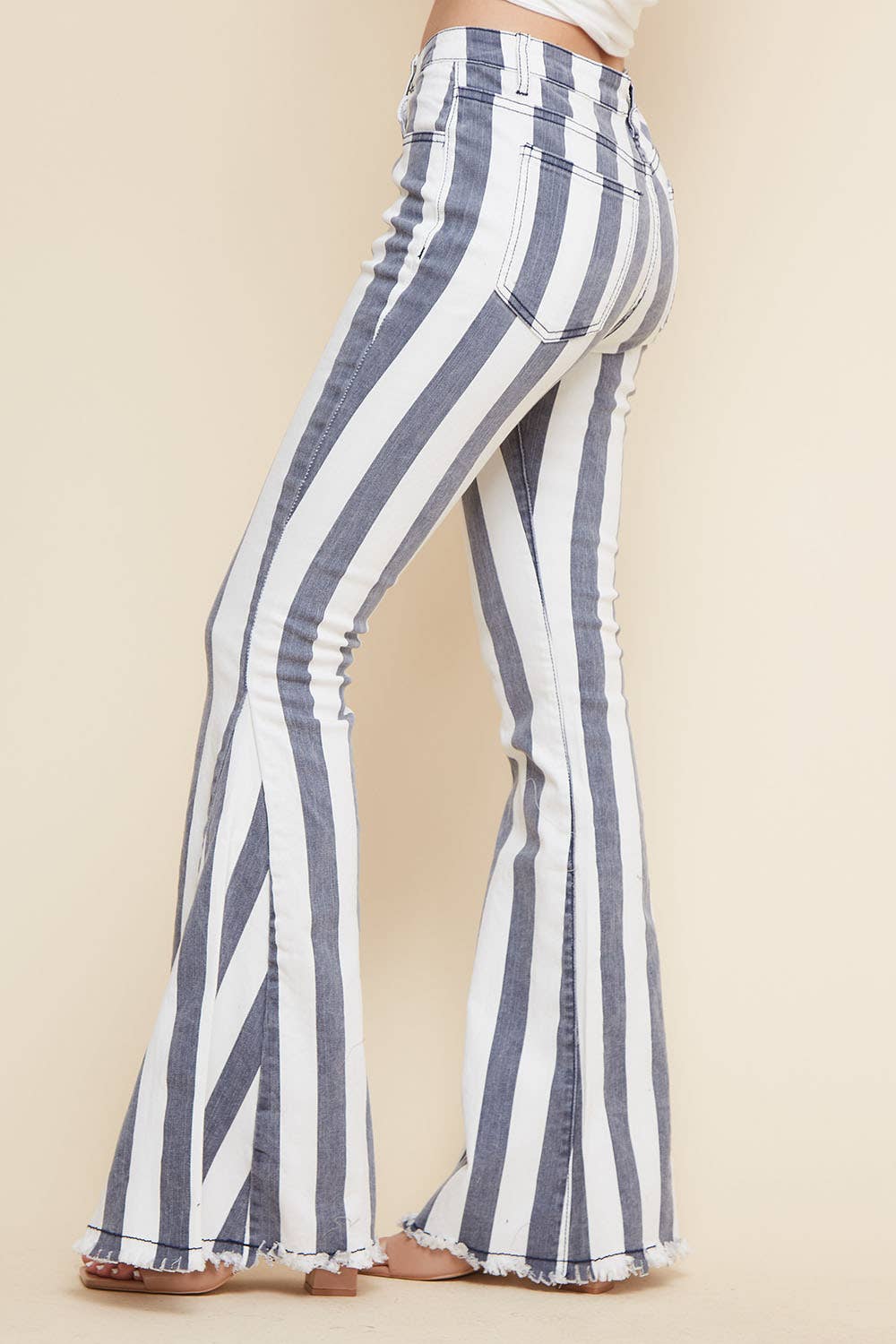 SIP6106C GREY STRIPE WESTERN DENIM BELL BOTTOMS: