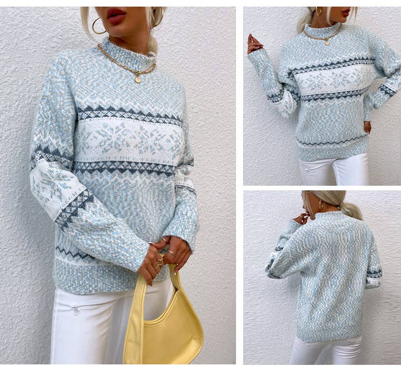 Snowflake Pattern Sweater Top: TAUPE / L