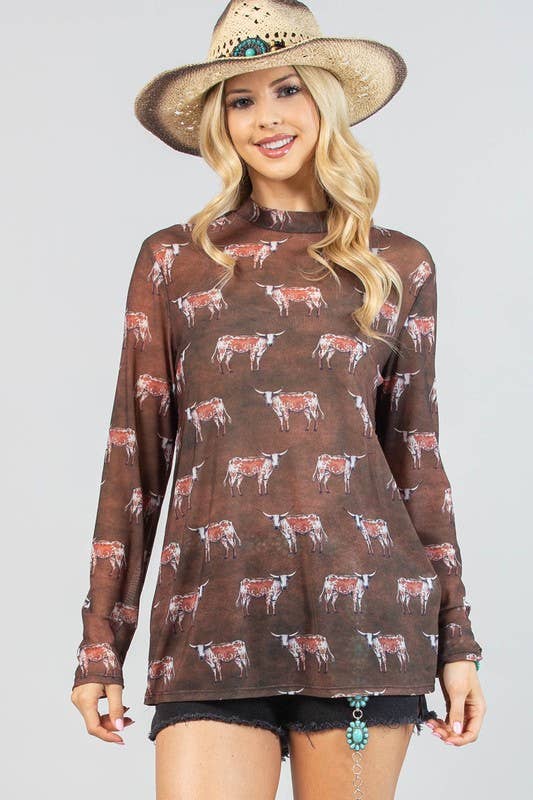 AV1230- LONGHORN PRINT SEMI SHEER