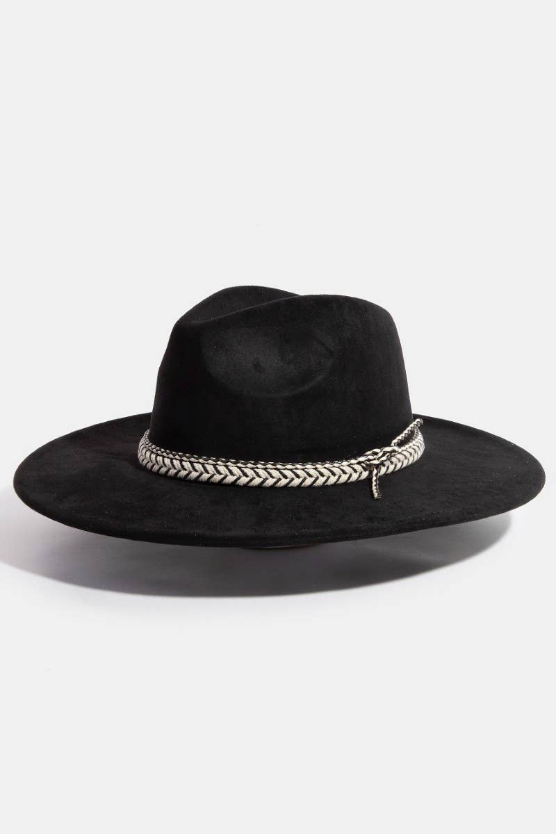 Braided Strap Faux Suede Fedora Hat