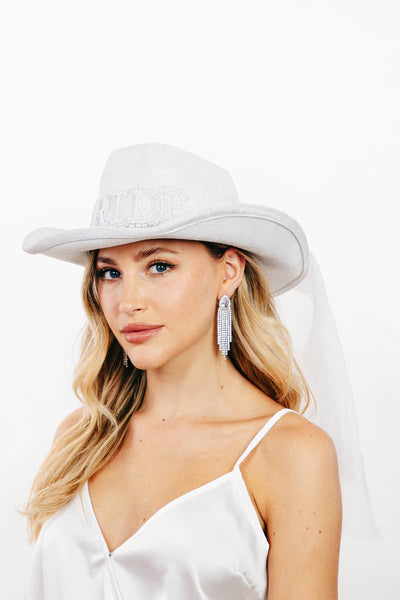 Pearl Rhinestone Stud Ribbon Bride Cowboy Hat: IV