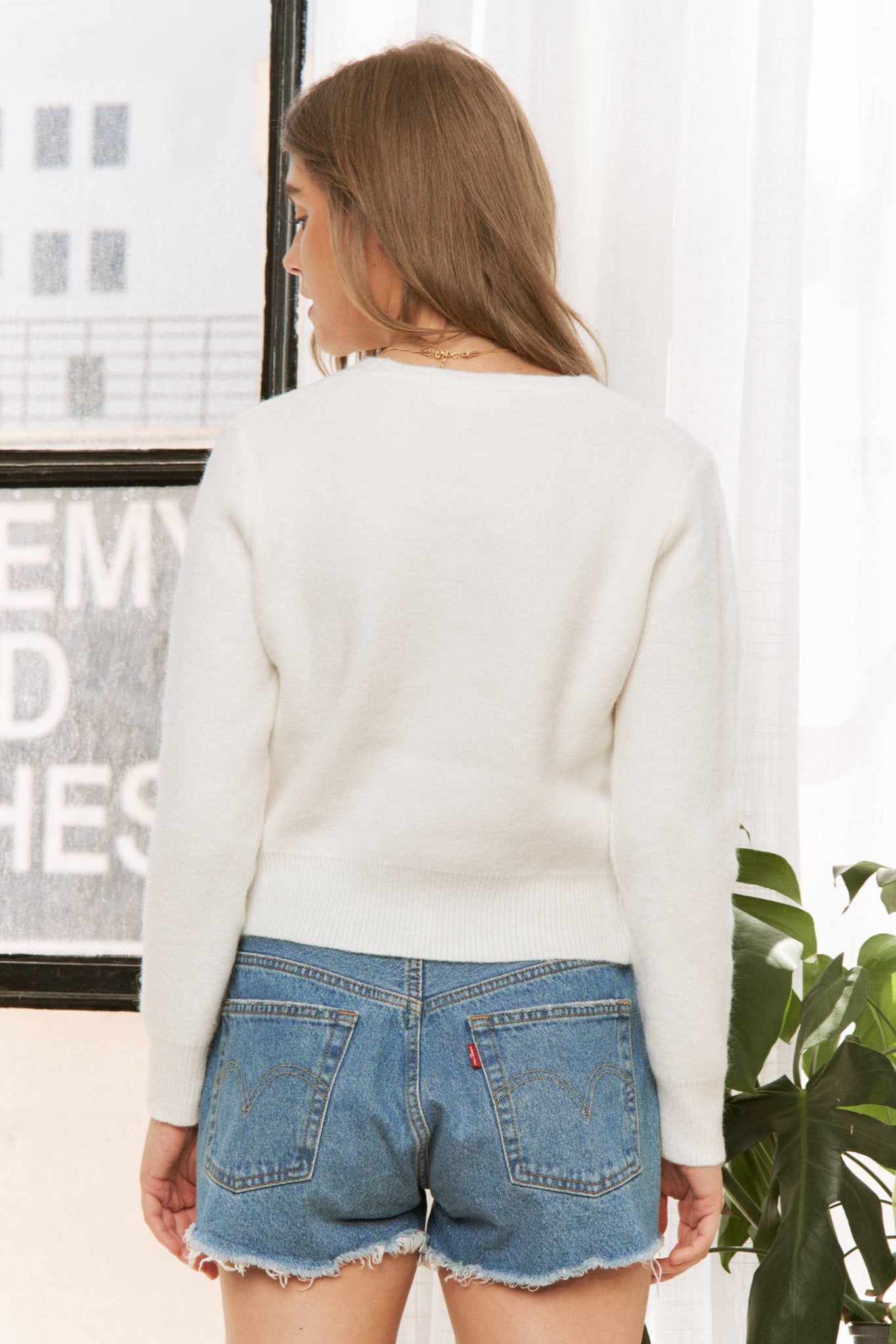 CUTE CHERRY EMBROIDERY ACCENT SWEATER PULLOVER
