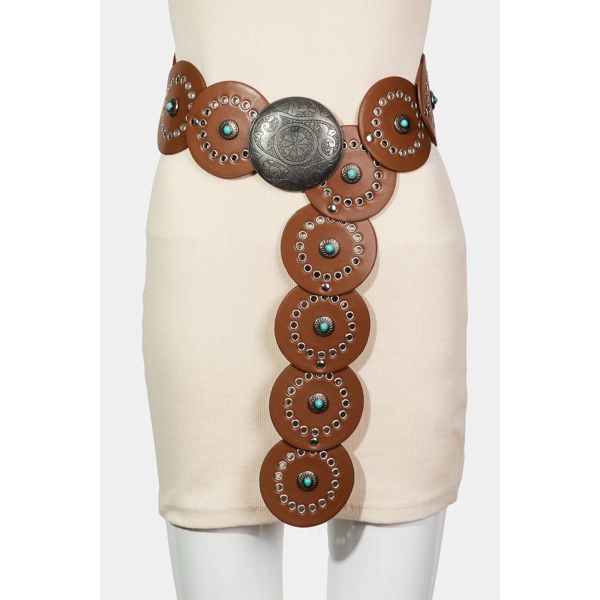 Large Circle Western Disc Link Fashion Belt: BR