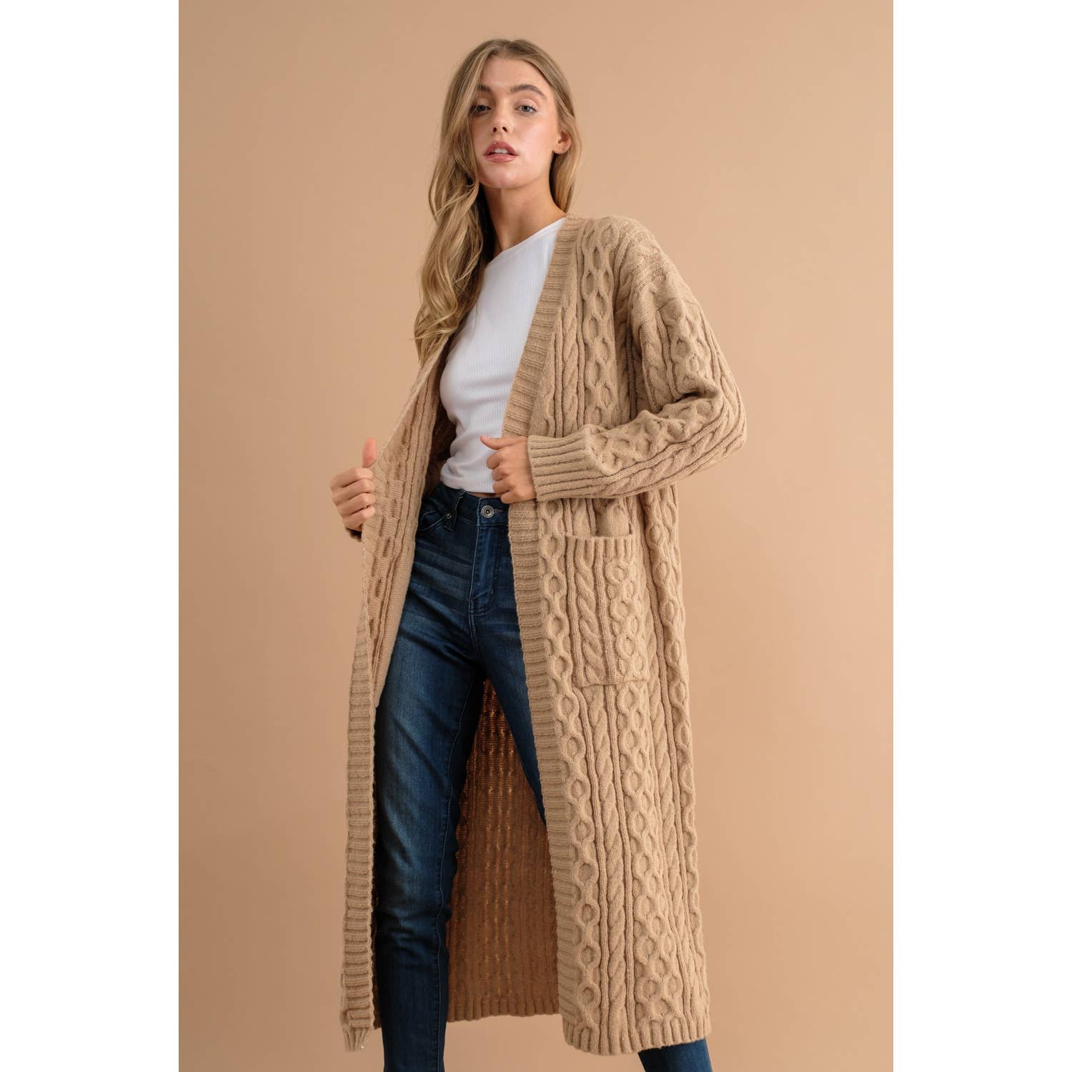 KNIT LONG OPEN CARDIGAN