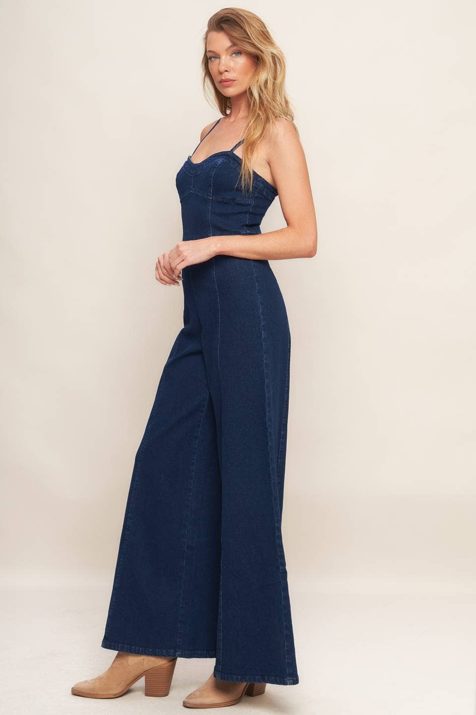A washed denim jumpsuit - IP9010: DARK INDIGO