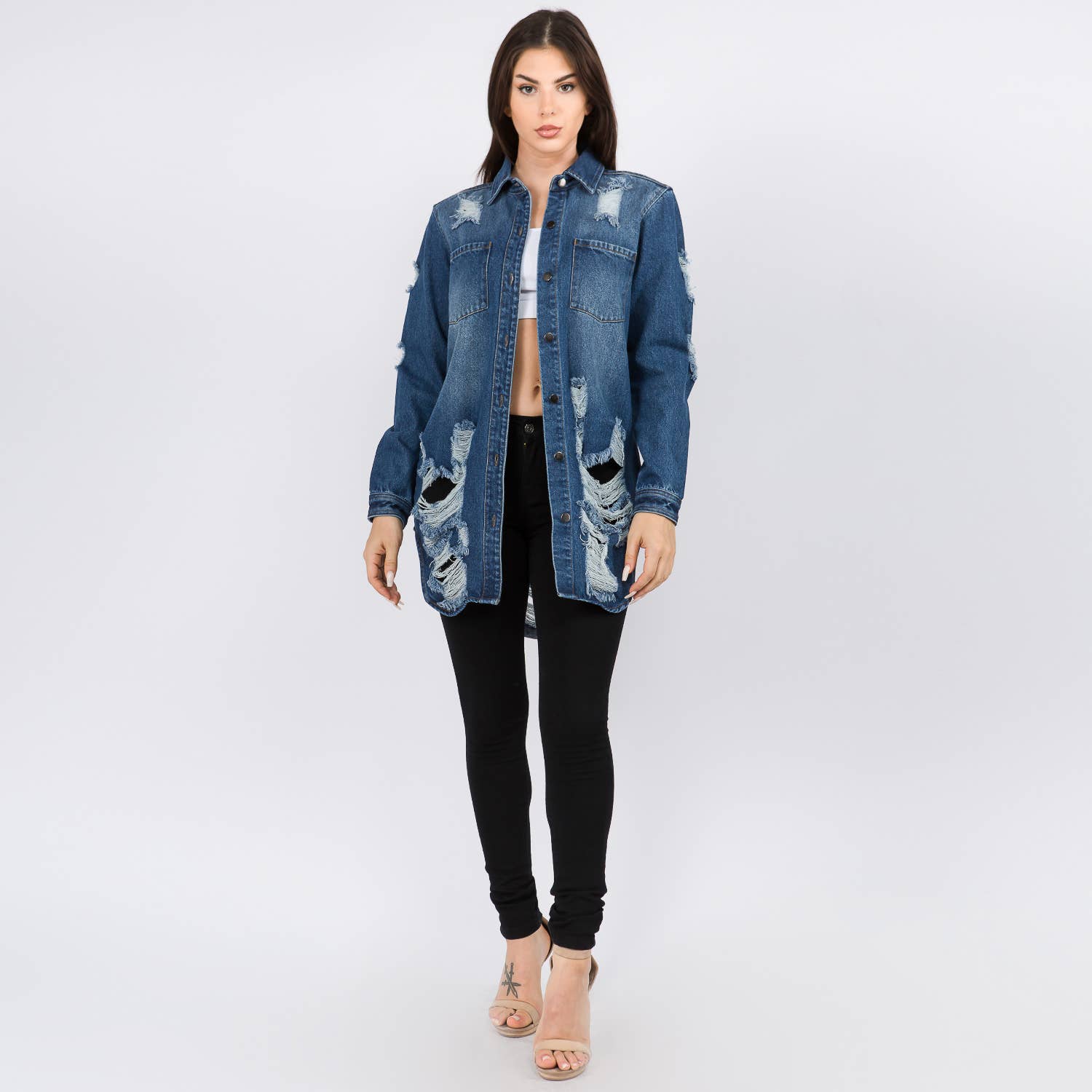 LONG LENGTH DENIM SHIRTS JACKET-RJK3712SI: